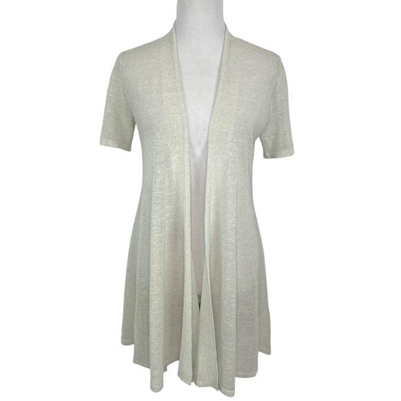 EILEEN FISHER Fine Organic Linen Crepe Shimmer Sheer Cardigan Women’s Size Large - Picture 1 of 11